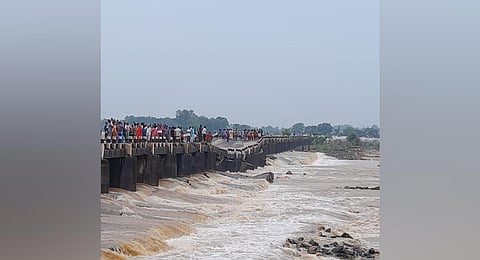 Four pillars of Sono Churhet Kajwe bridge collapsed after heavy rains. (Photo | Express)