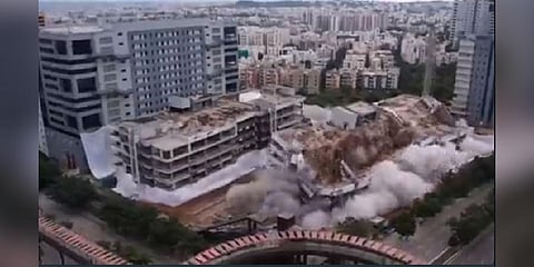 7-8 numbered  Buildings built at Mind Space were demolished  in Hyderabad on Saturday