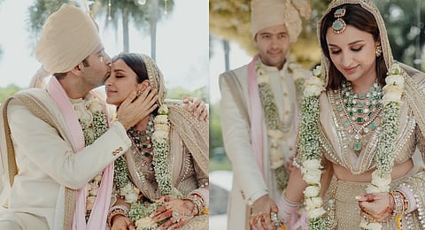 Actor Parineeti Chopra and Aam Aadmi Party (AAP) MP Raghav Chadha on Monday posted pictures from their fairytale wedding in Udaipur. The couple, both 34, tied the knot on Sunday in the presence of their families and close friends. (Parineeti Chopra Instag