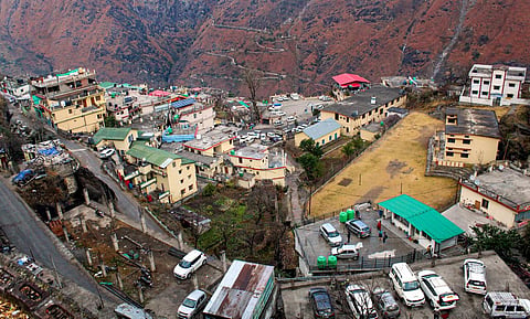 A residential area affected by land subsidence at Joshimath, in Uttarakhand's Chamoli district, January 12, 2023. (File Photo | PTI)