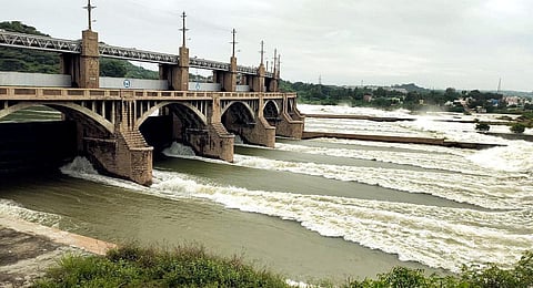Cauvery water gushing out from Mettur dam in Salem district on Friday. (Photo | Express)