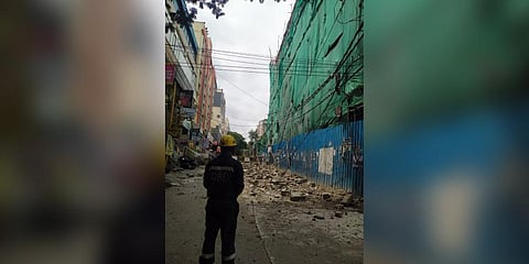 A parapet wall collapsed at a construction site in Addagutta, KPHB killing two and injuring three labourers. (Photo | Express)