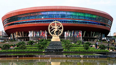 'Bharat Mandapam' ahead of the upcoming G20 Summit, at Pragati Maidan in New Delhi, Wednesday, Sept. 6, 2023. (Photo | PTI)