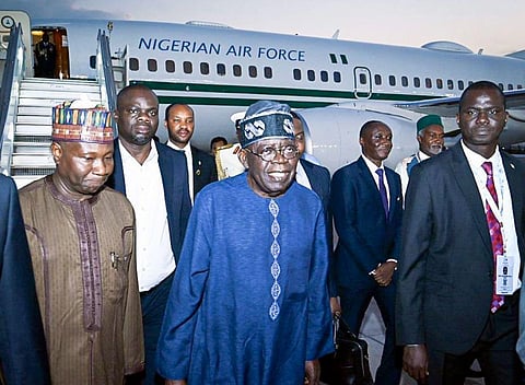 Nigeria's President Bola Ahmed Tinubu arrives in New Delhi, on Tuesday, Sept. 5, 2023, ahead of the G20 Summit. (Photo | PTI)