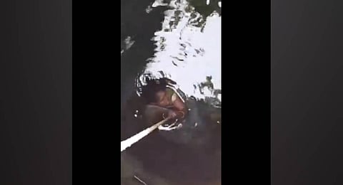 The woman hung on to a rope inside the well for two hours. (Photo | Twitter screengrab)