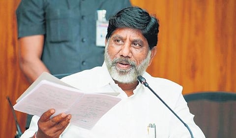 Deputy Chief Minister Mallu Bhatti Vikramarka gestures while  speaking to the media at Secretariat on Tuesday.