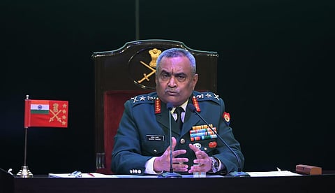 Chief of the Army Staff Manoj Pande addresses the  annual press conference in New Delhi on Thursday. (Photo | Shekhar yadav)
