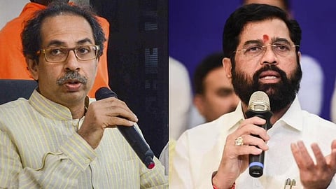 Shiv Sena (UBT) chief Uddhav Thackeray (L) and Maharashtra Chief Minister Eknath Shinde.