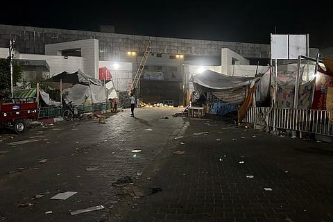 A view of the exterior of Al-Shifa hospital in Gaza City on November 10, 2023, which came under heavy Israeli fire in November. (File Photo | AFP)