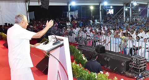Chief minister Pinarayi Vijayan speaking at the Nava Kerala Sadas. (File Photo)
