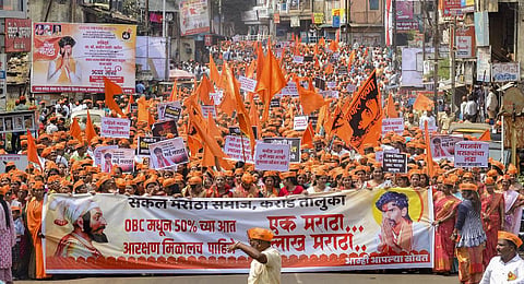 File -Activists of Maratha Kranti Morcha and Sakal Maratha Samaj during a protest march demanding Maratha reservation. 