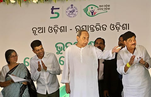 Chief Minister Naveen Patnaik laying the foundation stone of Metro Rail Project (phase-1) at Trisulia in Cuttack on Monday | Shamim Qureshy