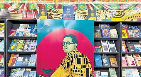 Dr Ambedkar’s photo and writings take prominence at JaiBhim Foundation’s stall.