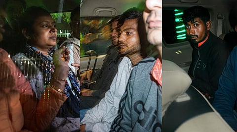 (L-R) The accused Neelam Verma, Sagar Sharma and Amol Shinde who were arrested for the Parliament security breach during the Winter session. 