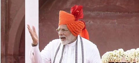 PM Narendra Modi addressing the nation from the historic Red Fort on the 72nd Independence Day (Picture | YouTube screengrab)