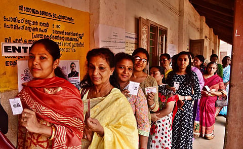 Voters waiting their turn in Trivandrum. (Photo| Albin Mathew/ EPS)