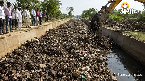 Contractor fills main irrigation canal with soil and waste in Amravati