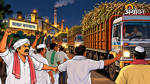Nighttime sugarcane vehicle blockade in Maharashtra