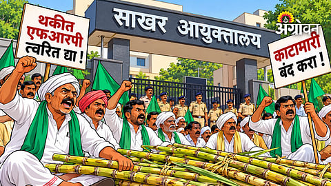 Protest outside Sugar Commissionerate over unpaid FRP