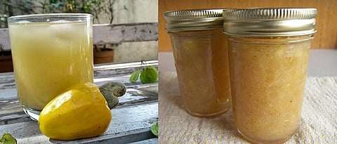  juice and jam made from cashew bond