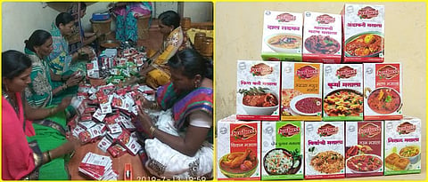 Women in the group while packing different 25 types of spices 