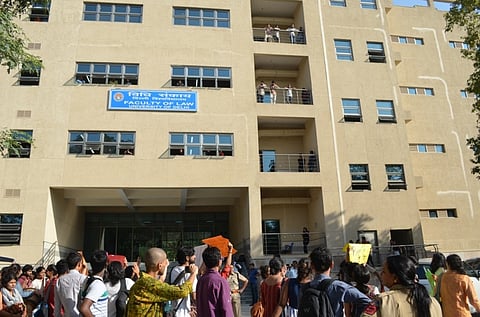 Student protests at Law Centre-1, Faculty of Law, DU