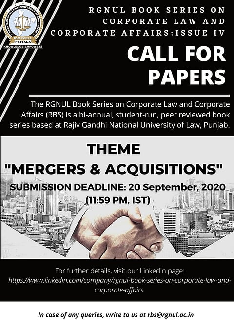 Call for Papers: RGNUL Book Series on Corporate Law and Corporate Affairs  (Submit by Sep 20)