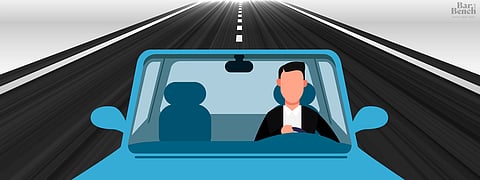  Lawyer sitting in a car, video conference hearing