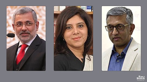 (L-R) Justice (retd.) Kurian Joseph and Senior Advocates Madhavi Divan and Dayan Krishnan comprised the High Powered Committee which selected the scholars