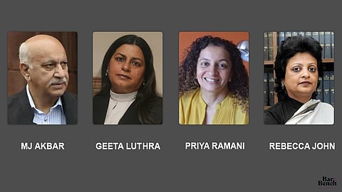 [L-R] MJ Akbar, Senior Geeta Luthra, Priya Ramani, Senior Advocate Rebecca John