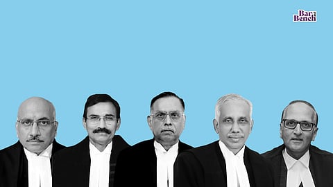  (L-R) Justices  Hemant Gupta, L Nageswara Rao, Ashok Bhushan, S Abdul Nazeer and Ravindra Bhat 