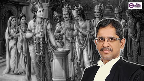 Lord Krishna speaking to Pandava kauravas and CJI Ramana