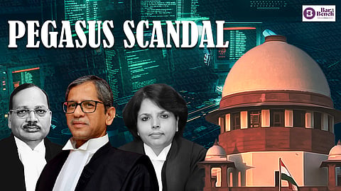 CJI Ramana, Justice Surya Kant, Justice Hima Kohli, Pegasus scandal