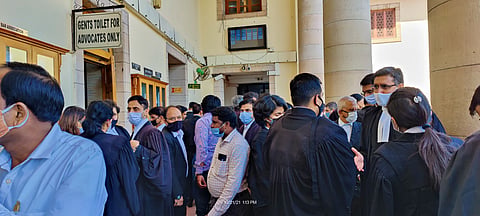 Supreme Court corridor on first physical hearing day post COVID pandemic