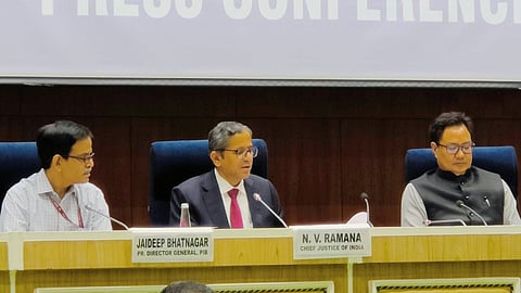 CJI NV Ramana and Union Law Minister Kiren Rijiju