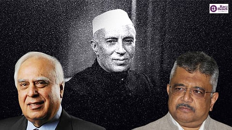 Pandit Jawaharlal Nehru (Centre), Kapil Sibal (Left)  and SG Tushar Mehta (Right)