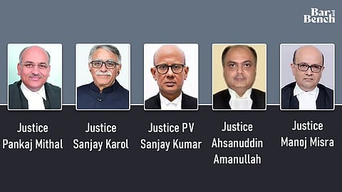 Justice Pankaj Mithal, Justice Sanjay Karol, Justice PV Sanjay Kumar, Justice Ahsanuddin  Amanullah and Justice Manoj Misra