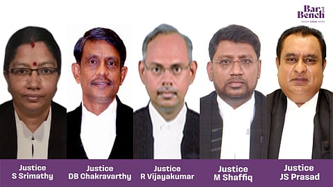 Justices S Srimathy, D Bharatha Chakravarthy, R Vijayakumar, Mohammed Shaffiq, & J Sathya Narayana Prasad 