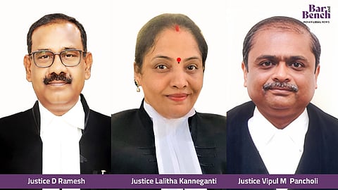 Justice D Ramesh, Justice Lalitha Kanneganti, Justice Vipul M  Pancholi