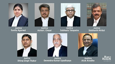 Justice Sunita Agarwal, Justice Ashish J Desai, Justice Subhasis Talapatra, Justice Subhasis Talapatra, Justice Dhiraj Singh Thakur, Justice Devendra Kumar Upadhyaya, Justice Alok Aradhe