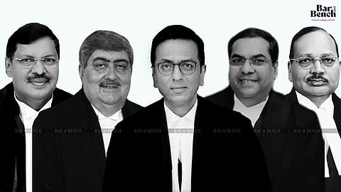 Justice BR Gavai, Justice SK Kaul, CJI DY Chandrachud, Justice Sanjiv Khanna and Justice Suryakant