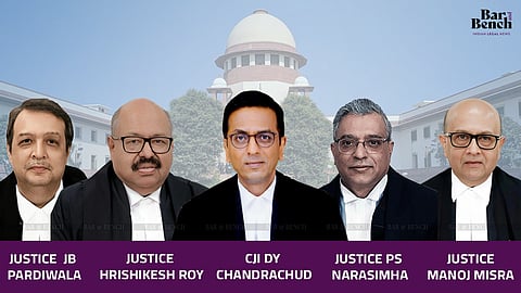 CJI DY Chandrachud and Justices Hrishikesh Roy, PS Narasimha, JB Pardiwala, and Manoj Misra 