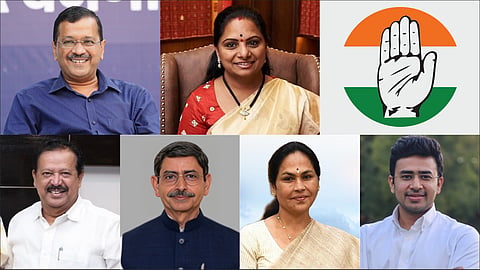 ಅರವಿಂದ್ ಕೇಜ್ರಿವಾಲ್, ಕವಿತಾ, ಕಾಂಗ್ರೆಸ್  ಲಾಂಛನ, ಪೊನ್ಮುಡಿ, ರವಿ, ಶೋಭಾ ಹಾಗೂ ತೇಜಸ್ವಿ ಸೂರ್ಯ