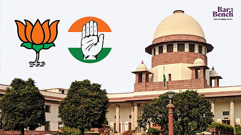 Supreme Court with Congress and BJP symbols