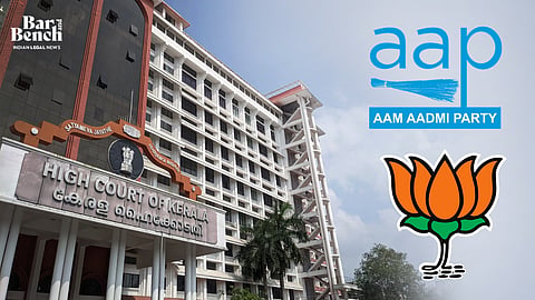 Kerala High Court with AAP and BJP Logo