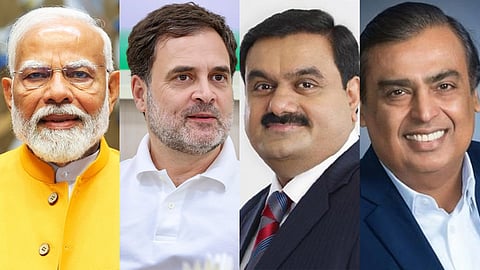 Narendra Modi, Rahul Gandhi, Gautam Adani, and Mukesh Ambani 