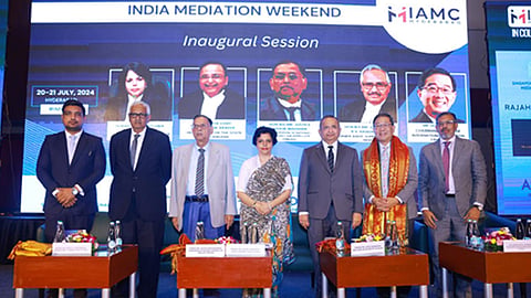 [L-R] Tariq Khan, Justice R.V. Raveendran, Justice Ashok Bhushan, Justice Hima Kohli, Chief Justice Alok Aradhe, George Lim SC, Sitesh Mukherjee