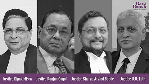 [L-R] Justice Dipak Misra, Justice Ranjan Gogoi, Justice Sharad Arvind Bobde and Justice UU Lalit