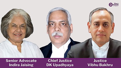 Senior Advocate Indira Jaising, Chief Justice DK Upadhyaya and Justice Vibhu Bakhru