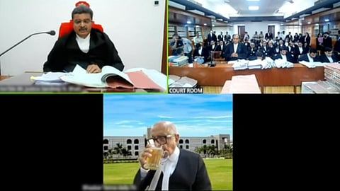 Lawyer sipping beer